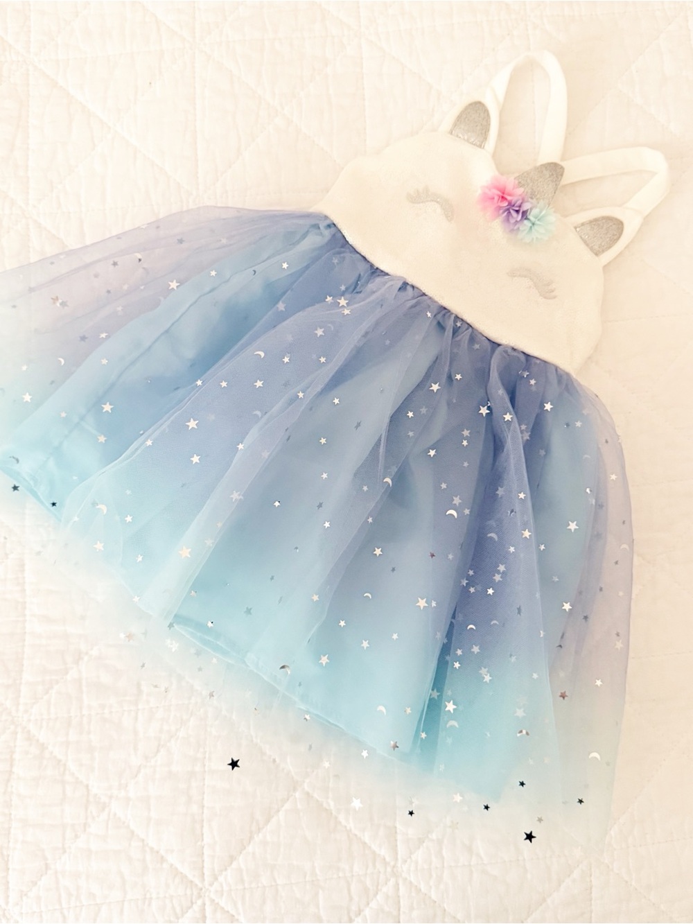 Pink & Violet Kids Girls Blue Ombre Unicorn Tulle Dress with Floral Accent 2